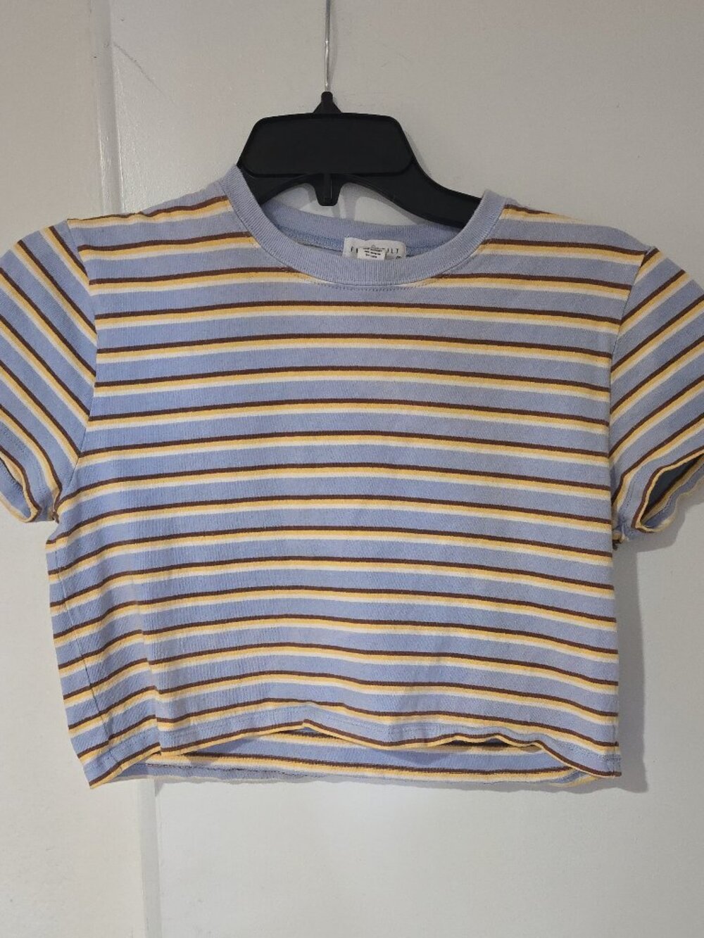 Full Tilt Y2K Striped Baby Tee Cropped T-Shirt Blue Yellow 90s Vintage Women's M